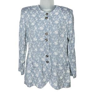 Vintage Petite Sophisticate Blue Floral Blazer